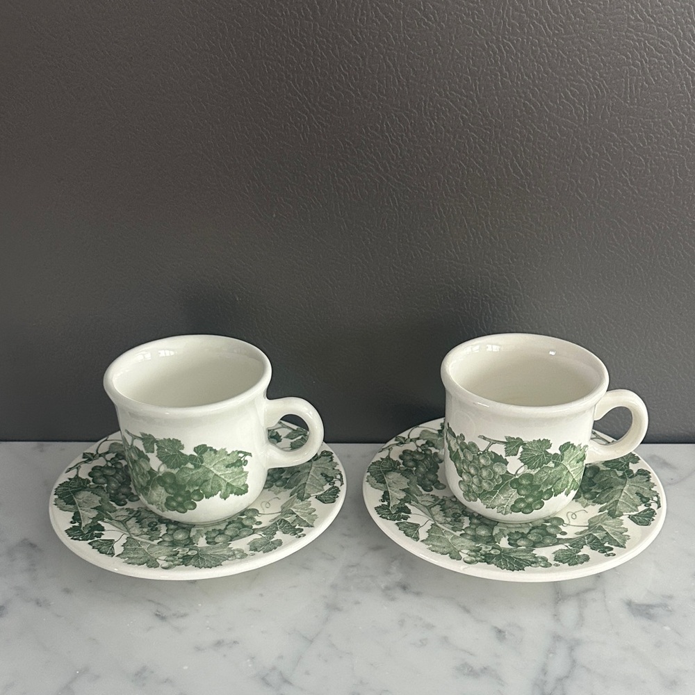 Green Vine Patterned Teacup and Saucer Set